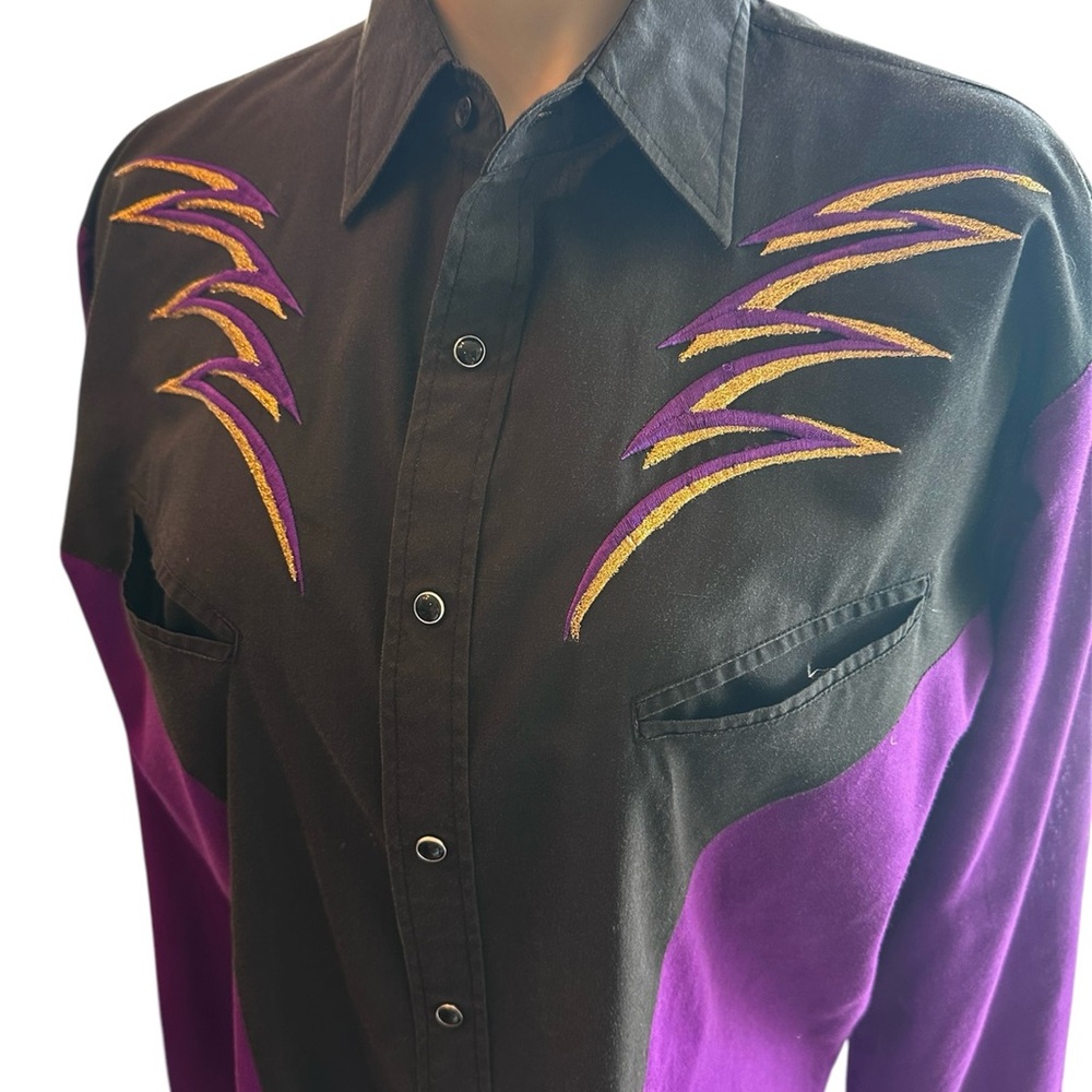 Purple and Black Button-Up Shirt - Picture 2 of 3